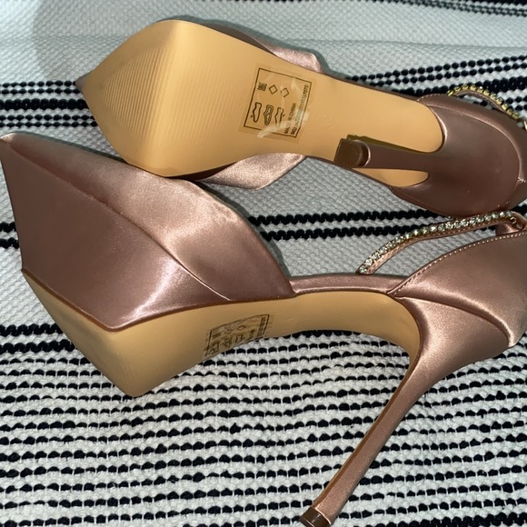Nude Satin Champagne Platforms 10 - Picture 5 of 5